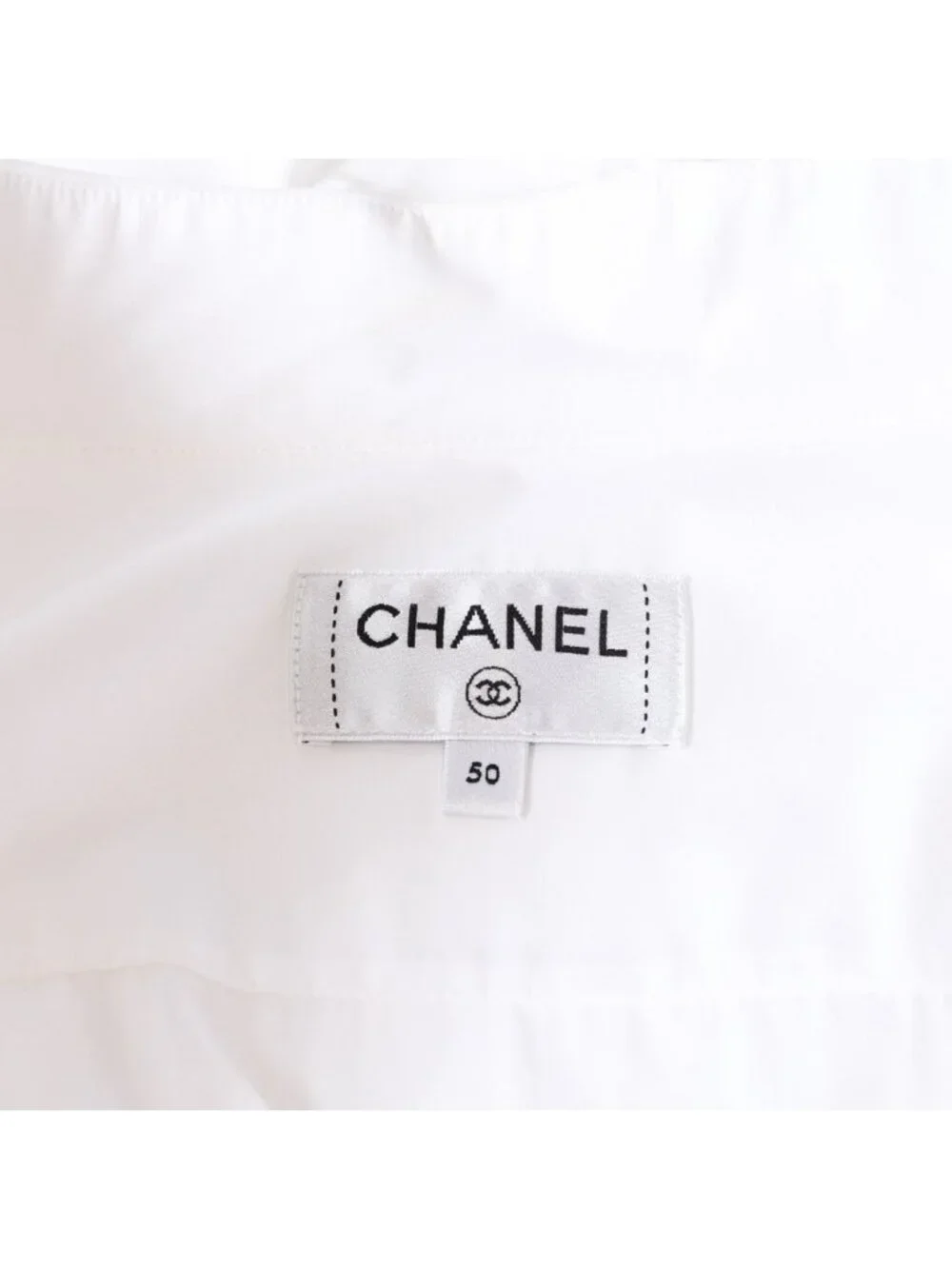 Chanel Long Sleeve Shirt Blouse CC Logo Cotton White Gold